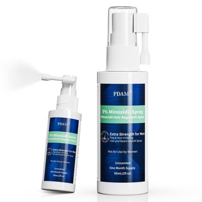 Minoxidil for Men Hair Growth Spray - 5 Topical Hair Regrowth Treatment for Thinning Hair and Beard Growth, Extra Strength Hair Loss Solution, 1-Month Supply, 2 Fl Oz (Pack of 1)