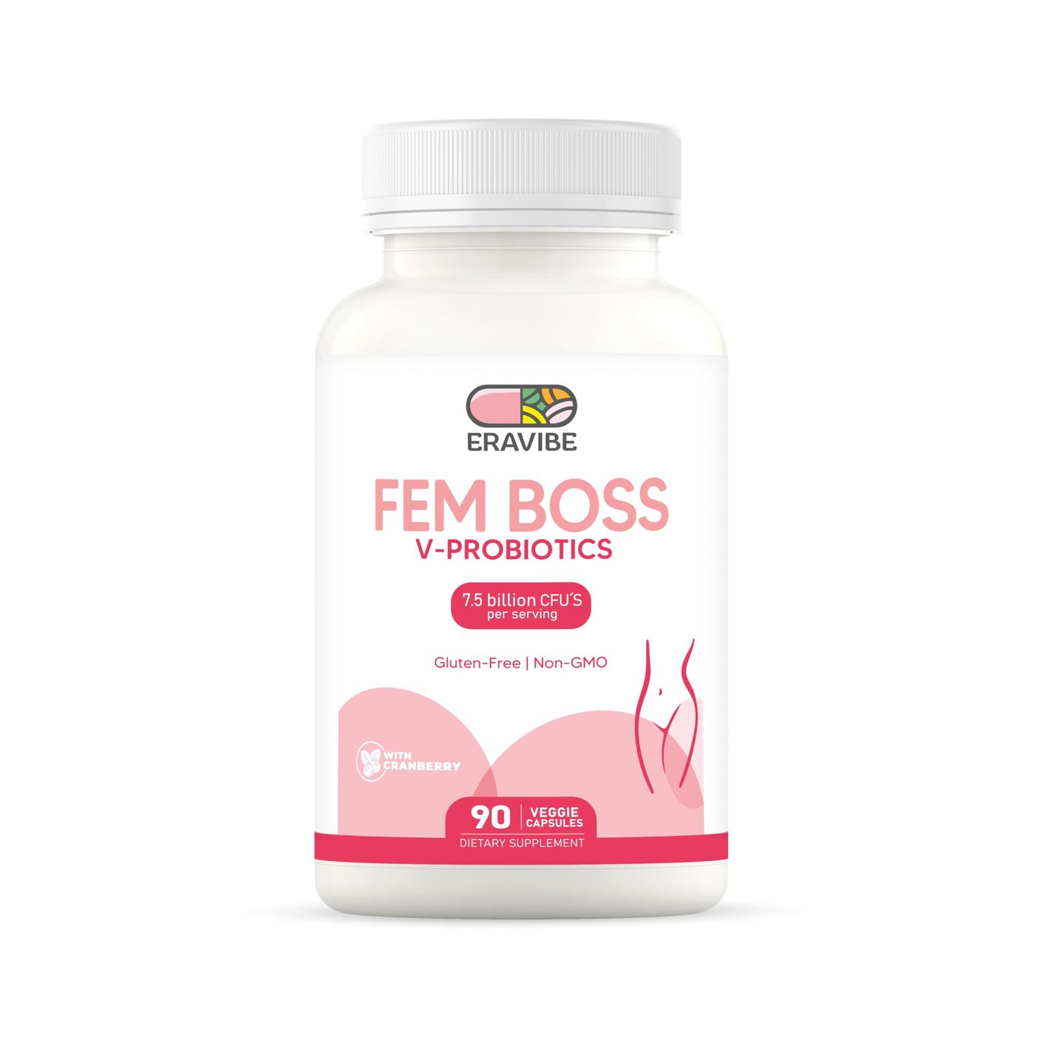 Eravibe Fem Boss Vaginal Probiotics, 7.5 Billion CFU Probiotic Blend with Cranberry, Gut Health, Women&#39;s Vaginal Health Supplements for pH Balance - 90 Veggie Capsules.