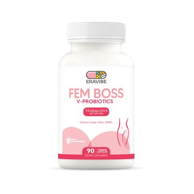Eravibe Fem Boss Vaginal Probiotics, 7.5 Billion CFU Probiotic Blend with Cranberry, Gut Health, Women&#39;s Vaginal Health Supplements for pH Balance - 90 Veggie Capsules.