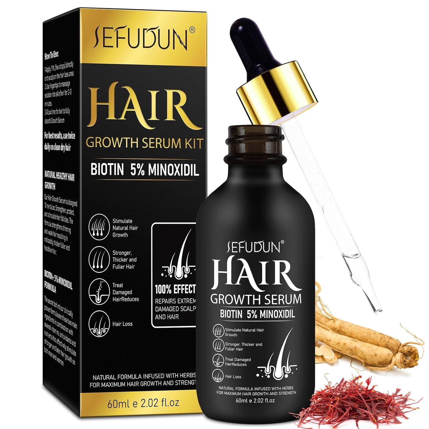 5 Minoxidil for Men and Women Hair Growth Oil, Minoxidil Hair Growth Serum Infused with Biotin for Hair Regrowth Treatment, Scalp Hair Loss Hair Thinning, Natural Hair Growth 2.02 oz