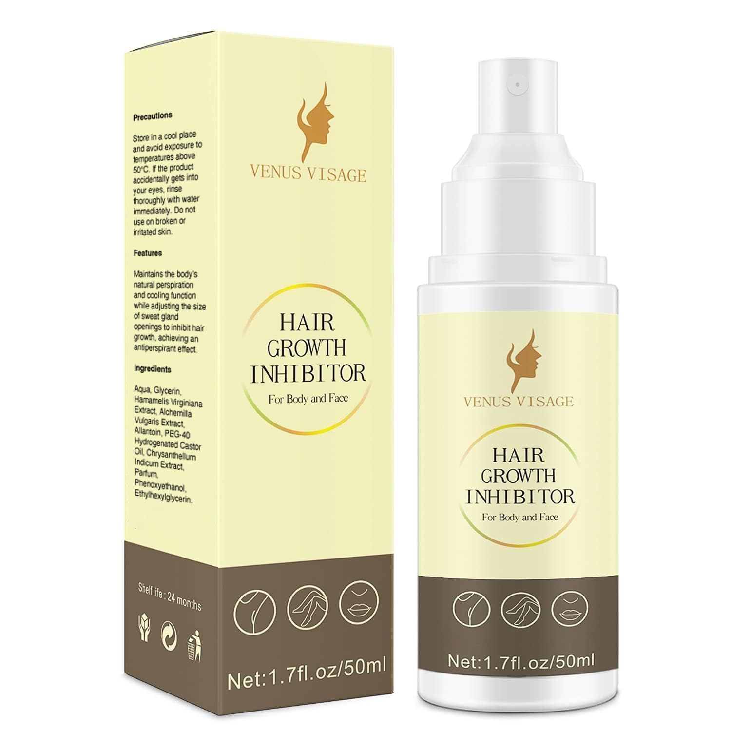 &quot;Venus Visage Hair Inhibitor, Moisturizing Permanent Spray, Soothing Hair Growth Inhibitor for Face, Underarms, Legs More, After Wax Care for Women Men (50 ml)&quot;