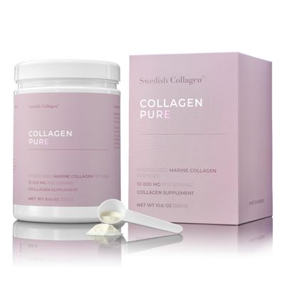 Swedish Collagen - Hydrolyzed Marine Collagen 10,000 mg Powder Supplement - Pack of 300 g, 30 Day Supply Pure Peptide for Healthy Hair, Skin, Nails Joints I 100 Natural Gluten Free Sugar-Free
