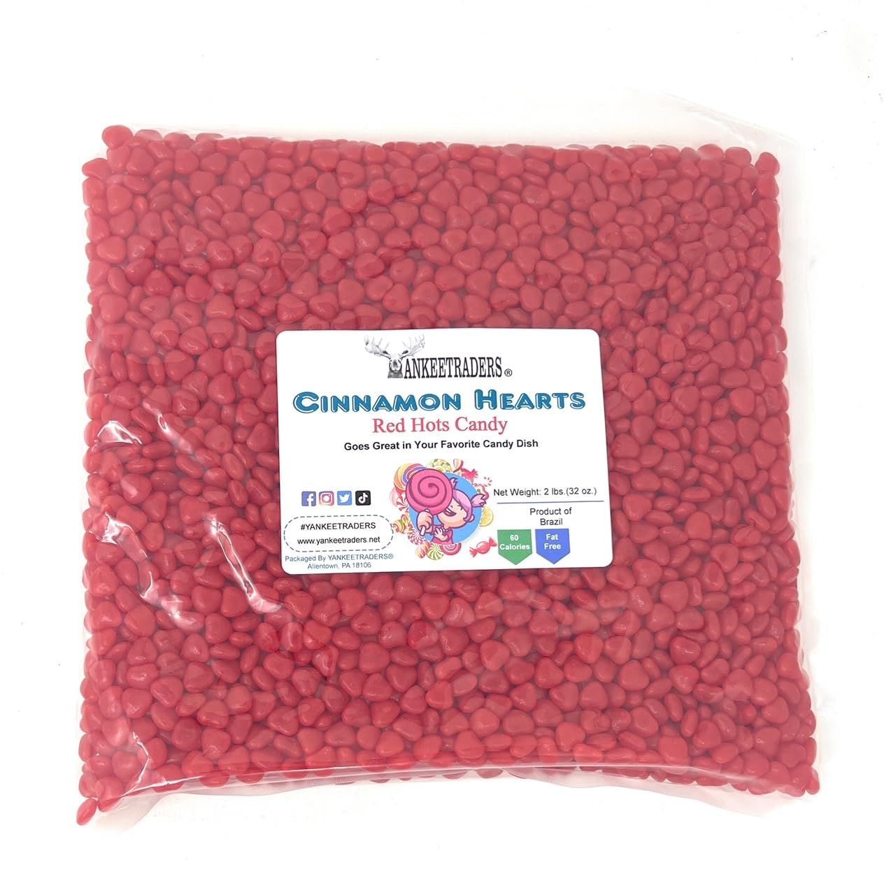 YANKEETRADERS Hearts Candy, Cinnamon, 2 Pound