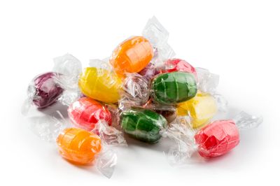 Bayside Candy Assorted Fruit Barrels Wrapped Bulk Hard Candy - Orange Cherry Apple Lemon Grape (1LB)