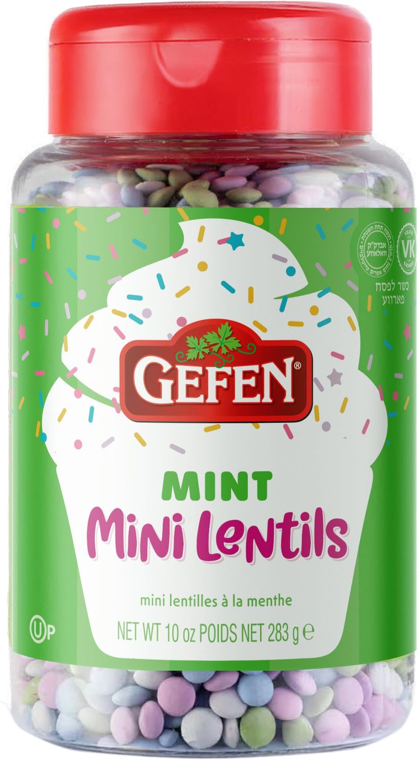 Gefen Mint Candy Coated Chocolate Lentils, 10oz Mini Chocolate Lentils for Baking and Decorating Corn Free Dairy Free Kosher (including Passover)