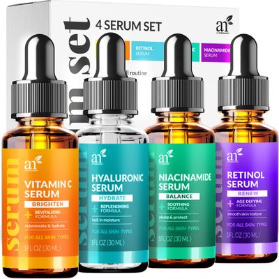 Vitamin C Serum Skin Care 4-Piece Set: Includes Retinol, Hyaluronic Acid Niacinamide - Anti-Aging, Skin Brightening, Hydrating, Wrinkle Reduction, Dark Spot Corrector - 3-Month Supply - artnaturals