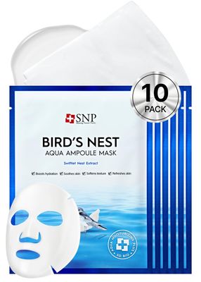 SNP K Beauty Bird&#39;s Nest Ampoule Sheet Mask Hyaluronic Acid Sheet Mask Maximum Hydration and Protection for All Dry Skin Types Korean Skincare Facial Mask 10 Sheets