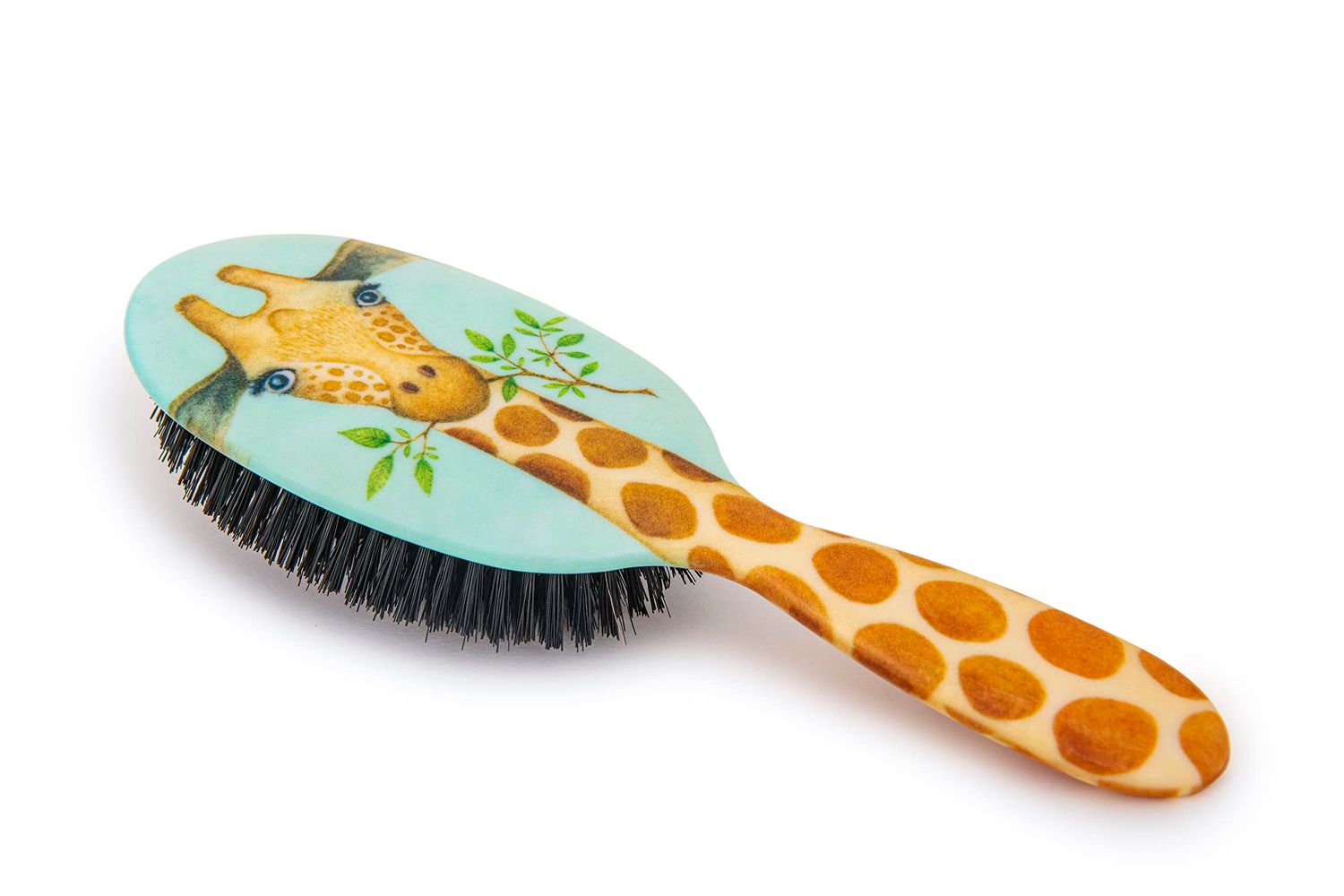 Rock Ruddle Natural Pure Boar Bristle Hair Brush for Women and Kids (Large, 21cm) - Perfect for Wet or Dry Hair, Detangling Smoothing Blowdrying - Made in UK - Giraffe