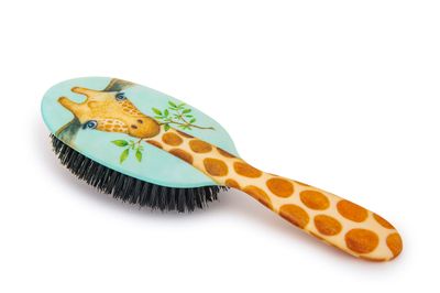 Rock Ruddle Natural Pure Boar Bristle Hair Brush for Women and Kids (Large, 21cm) - Perfect for Wet or Dry Hair, Detangling Smoothing Blowdrying - Made in UK - Giraffe