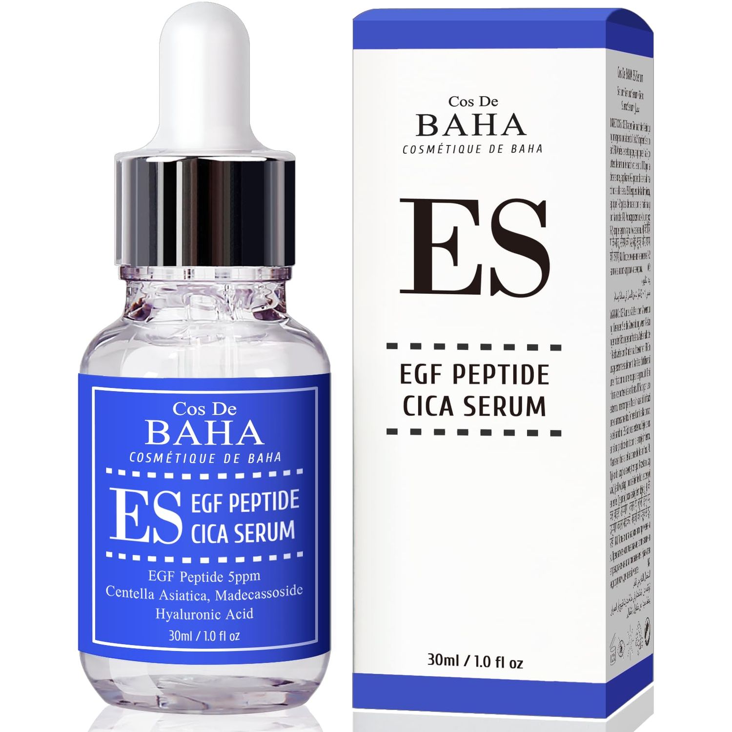 EGF Peptide-Enriched Facial Serum with Cica (Centella Asiatica) - Hydrating Soothing Formula for Revitalized Skin Appearance, 1 Fl Oz (30ml)