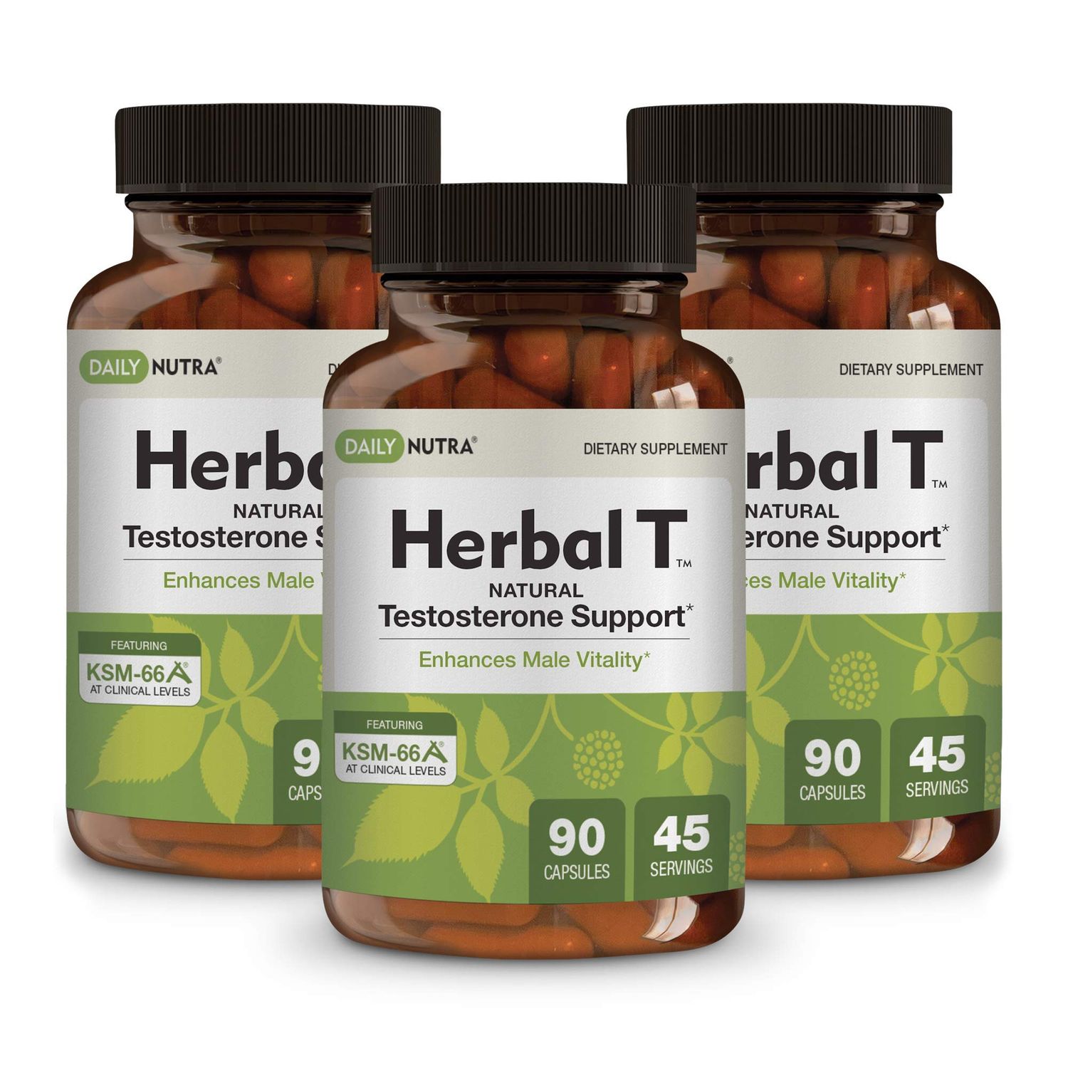 DailyNutra Herbal T Mens Health Formula Supplement for Endurance, Vitality, Healthy Aging - with KSM-66 Ashwagandha, Tongkat Ali, Tribulus, Eleuthero, Horny Goat Weed (3-Pack)