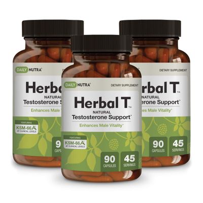 DailyNutra Herbal T Mens Health Formula Supplement for Endurance, Vitality, Healthy Aging - with KSM-66 Ashwagandha, Tongkat Ali, Tribulus, Eleuthero, Horny Goat Weed (3-Pack)
