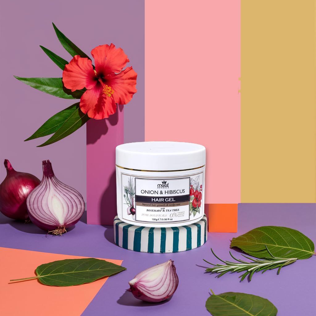 NATURAL ONION HIBISCUS HAIR GEL - Natural and Herbal, Promotes Scalp Health, Reduces Dry Flakes, Stimulates Hair Growth, Vegan, No Paraben, No Sulfate, 100 gram3.38 fl oz