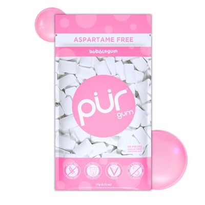 PUR Gum Aspartame Free Chewing Gum 100 Xylitol Natural Bubblegum Flavored Gum, 55 Pieces (Pack of 1)