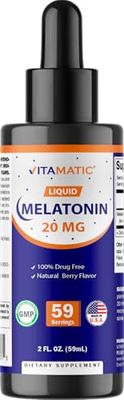 Vitamatic Melatonin 20mg Liquid Drops - 2 Fluid Ounce (59ml) - Natural Berry Flavor - for Adults - Non-GMO - Vegetarian Supplement