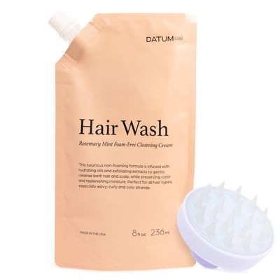 Datum Labs 8 oz Hair Wash Hair Cleansing Cream Scalp Brush for All Hair Types Color Protectant Natural Sulfate-Free Paraben, Detergent Cruelty-Free Shampoo Conditioner Alternative