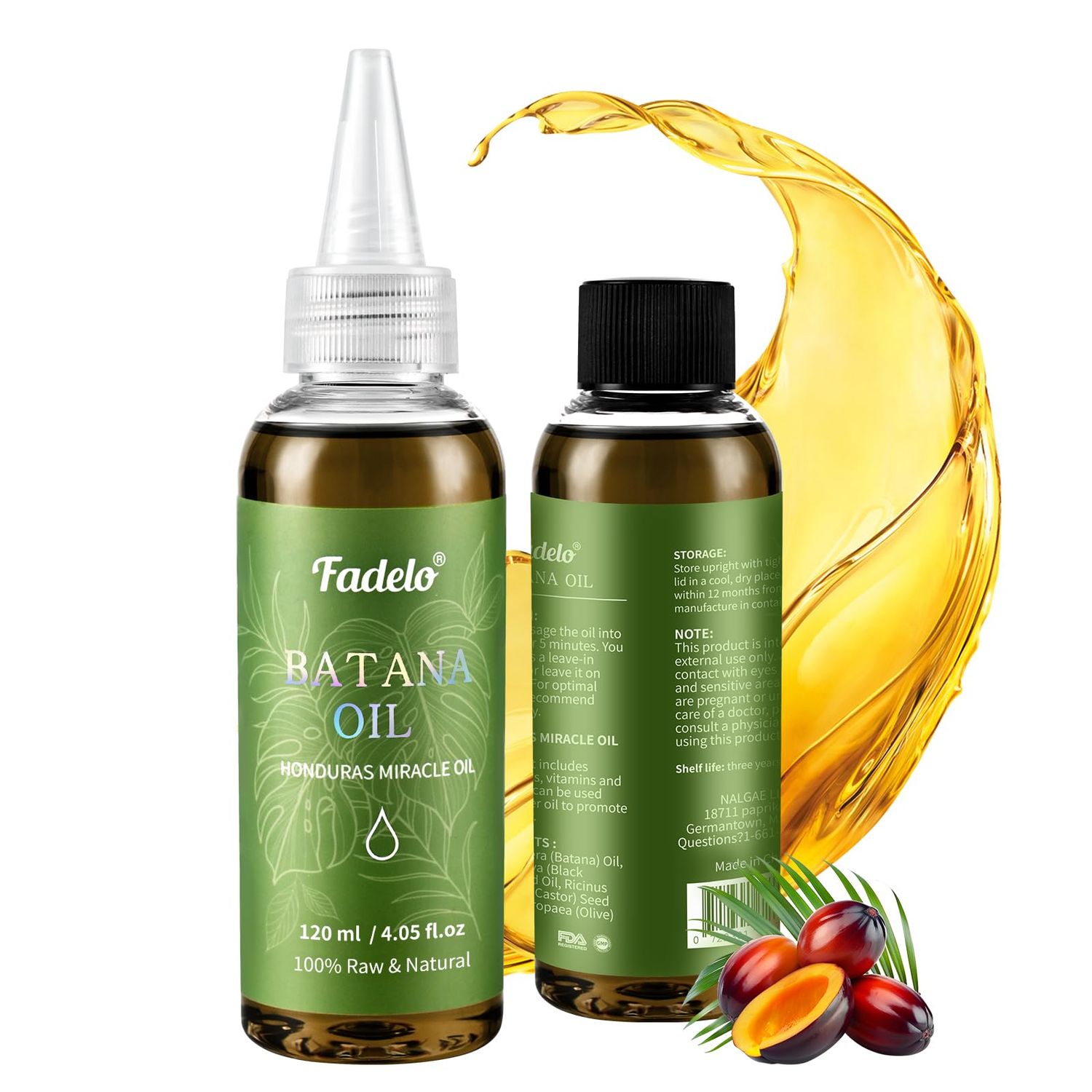 Fadelo Batana Oil - Dr Sebi Organic Oil for Hair Growth, 100 Raw Pure Natural from Honduras, Deeply Nourishing Scalp for Thicker Stronger Hair, 4.05 fl oz