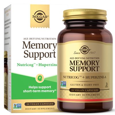 Solgar Memory Support Brain Dietary Supplement for Memory and Focus, Clinically Studied Nutricog, Vitamin D Huperzine-A, Nootropic Brain Health Supplement, Healthy Aging Support, 30 Servings