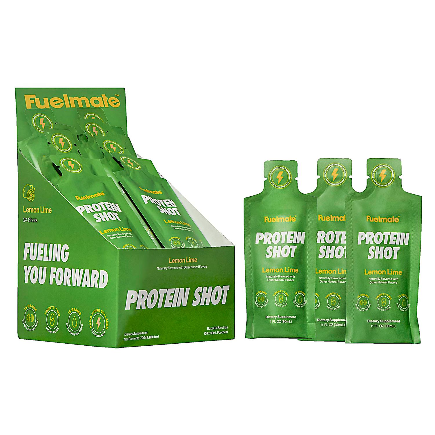 Liquid Collagen Protein Shots 16g Complete Protein w 22 Amino Acids 16g Bovine Collagen Peptides for Skin Hair 1 Fluid oz x 24 Packets, Sugar, Dairy, Gluten Free