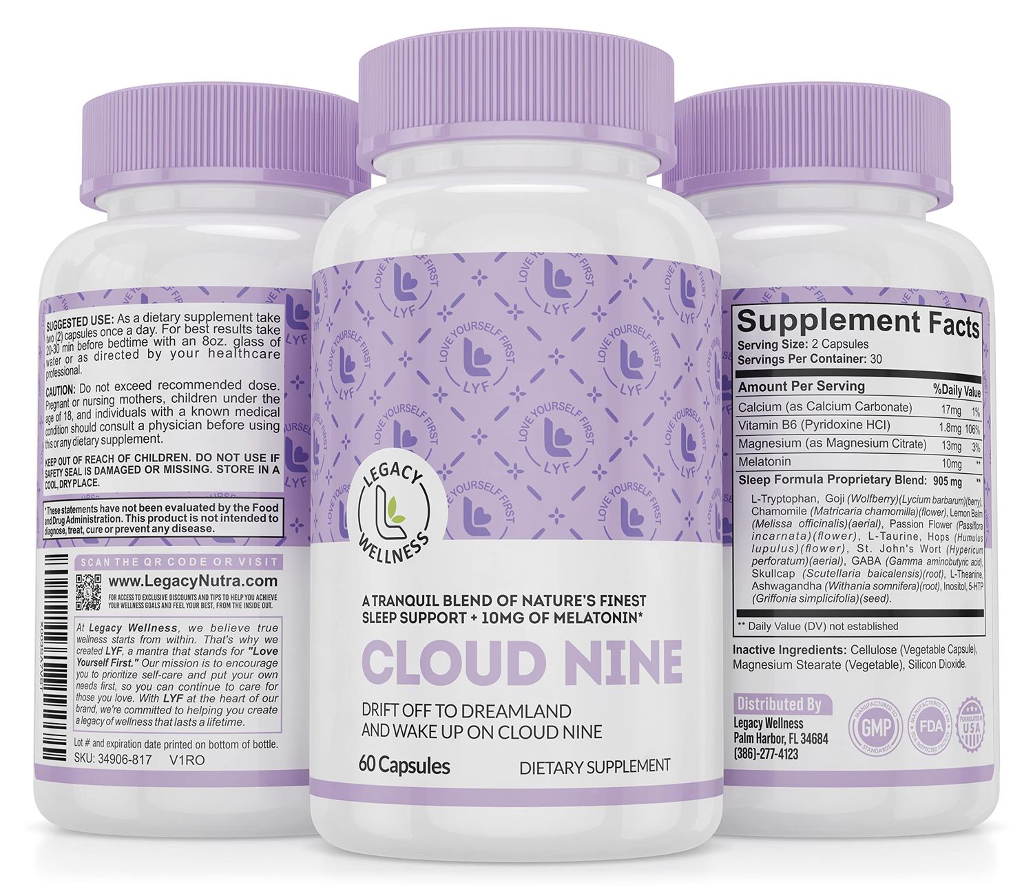 Cloud 9 - All Natural Sleep Aid Supplement - Relaxing Vitamin Herbal Formula - 10mg Melatonin Calcium Magnisium L-Theanine 5-HTP GABA St. John&#39;s Wort Ashwagandha Chamomile More 60 Vegan Capsules