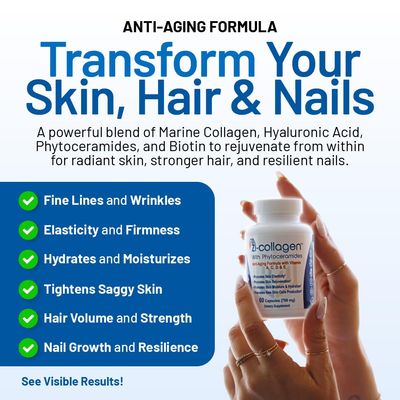 Zivere Zi-Collagen - Premium Collagen Capsules with Phytoceramides Hyaluronic Acid and Biotin - Skin Hair and Nails Advanced Anti Aging Supplement - Multivitamin for Women Men - 60 Pills