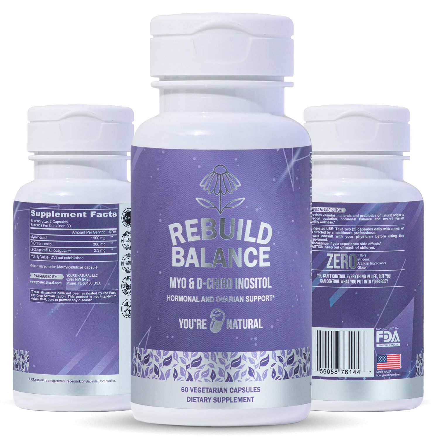 Myo-Inositol D-Chiro Inositol Probiotics Hormone Balance for Women Ideal 3.6:1 Ratio Regulate Menstrual Cycle Support Ovarian Health PCOS Supplement Vegan Capsule 30-Day Supply
