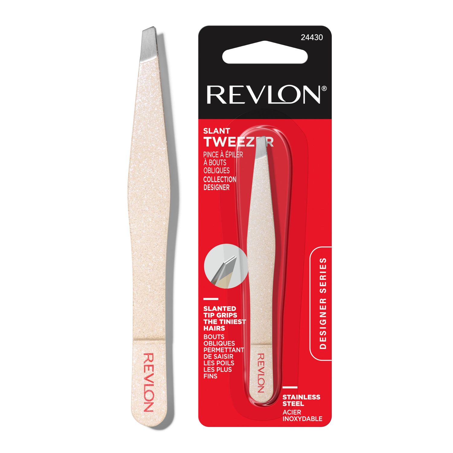 Revlon Designer Series Slant Tweezer, High Precision, Made With Long Lasting Stainless Steel, 1 Count