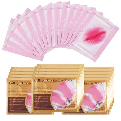 paminify 30PCS Lip Masks Sheet Moisturizing Crystal Collagen Pink Under Eye Mask Gel,Christmas Gift for Women Anti-Aging Eye Patches Dark Circle Remover with Box,Pink