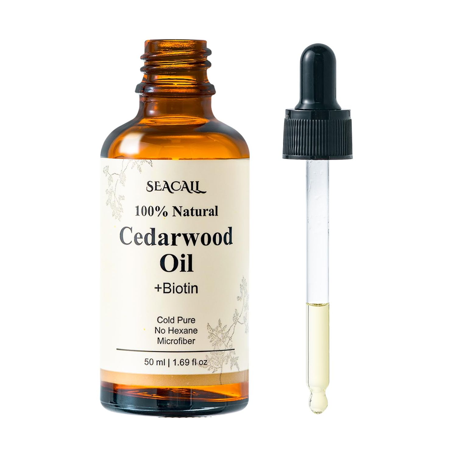 Seacall Hair Treatment Essential Oil - 100 Pure Natural Cedarwood Oil - For all hair types - Thick hair, eyebrows, eyelashes - Hexane free (1.76 fl oz50 ml)