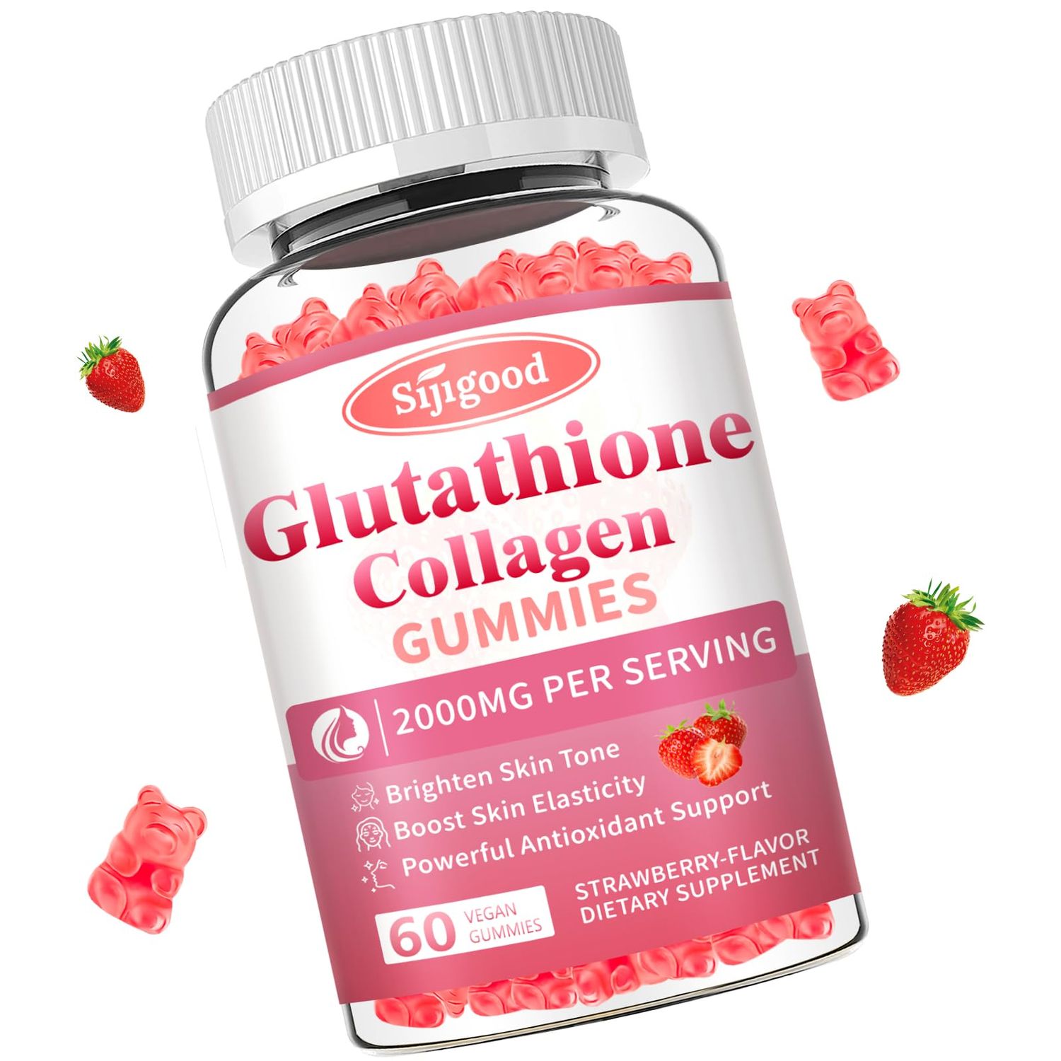 Sijigood Glutathione Collagen Gummies, Skin Brightening Anti-Aging, Supports Hair, Skin Nail Health, Glutathione Supplement for Women, Strawberry Flavor, 60 Count
