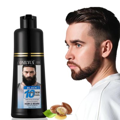 Mens Beard Dye For Gray Coverage, Beard Dye Black for Men, Simpler Root Touch Up Facial Hair Color Shampoo, Beard Dye Shampoo, Colors in 10 Minutes, Long Lasting Beard Tint 200ml