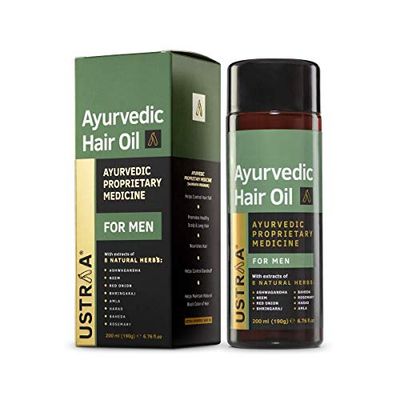 Ustraa Ayurvedic Hair Oil 6.76 Fl oz - with 8 Natural Herb extracts, Controls hair fall, Fights Dandruff, Ayurvedic Nourishment for Hair