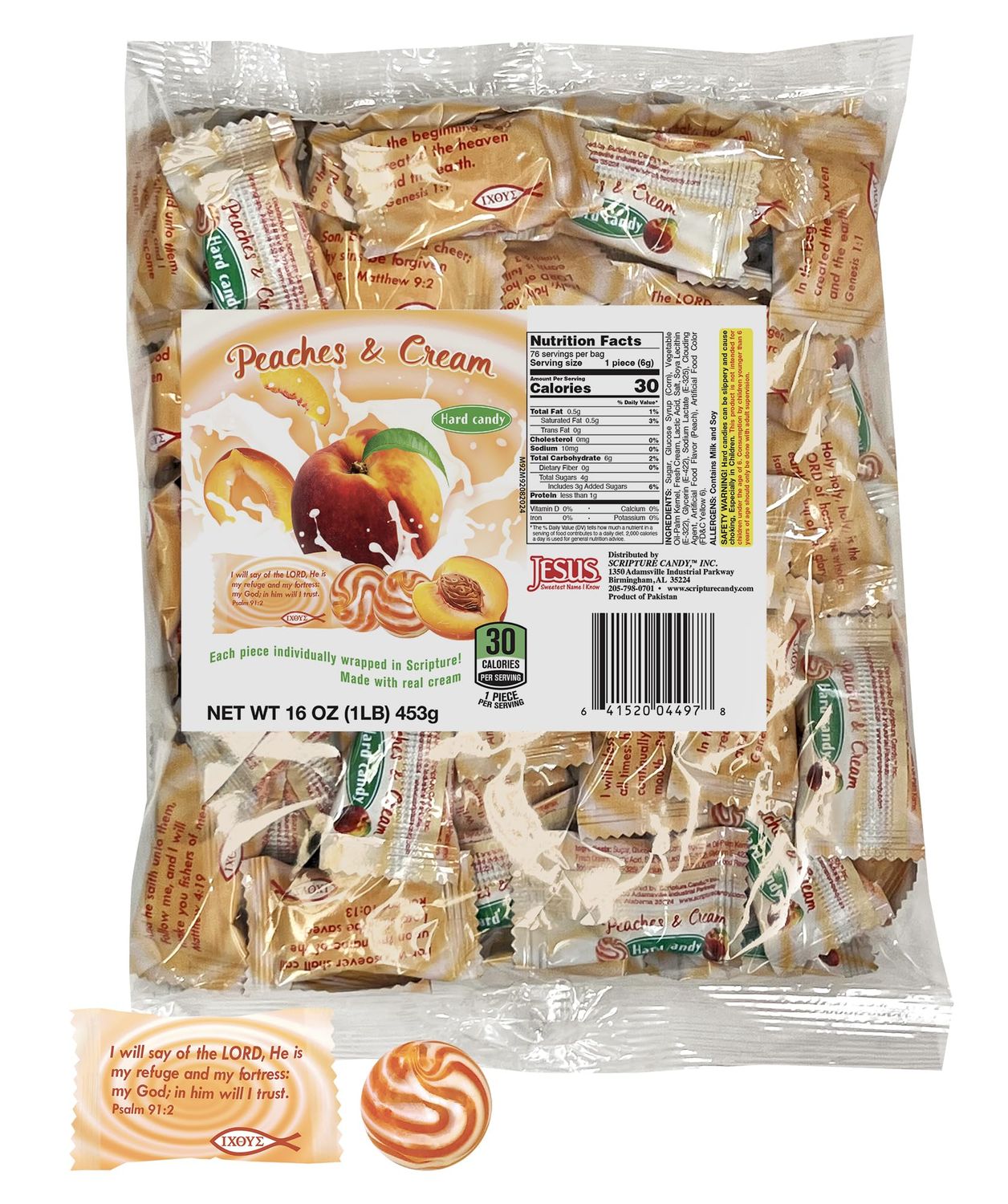 Scripture Candy, Peaches Cream 1 Pound Bag, 75 Pieces