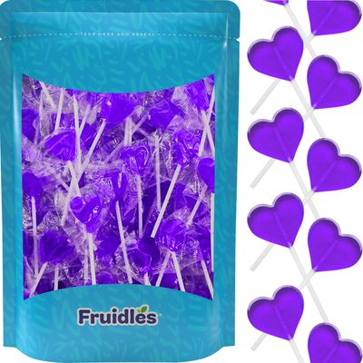 Fruidles Lollipops Mini Heart Shaped Flavored Delicious Lollipop, Individually Wrapped, 5g Lollipop (60 Lollipops, Grape)
