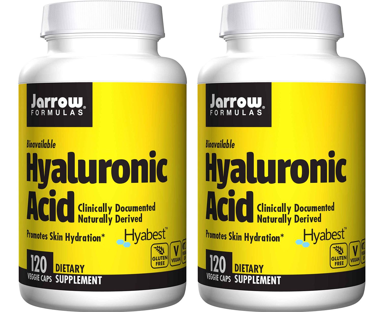 Jarrow Formulas Hyaluronic Acid Naturally Derived as a Dietary Supplement (120 Veggie Caps) Pack of 2