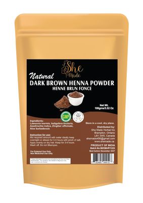 She Made Dark Brown Henna Powder for Hair DyeColor 100gms (3.52 Oz) Indigo Mix Dark Brown Henna Powder Soft, Shiny Healthy Hair Growth Pure Natural Dark Brown Henna Hair Color Conditioner