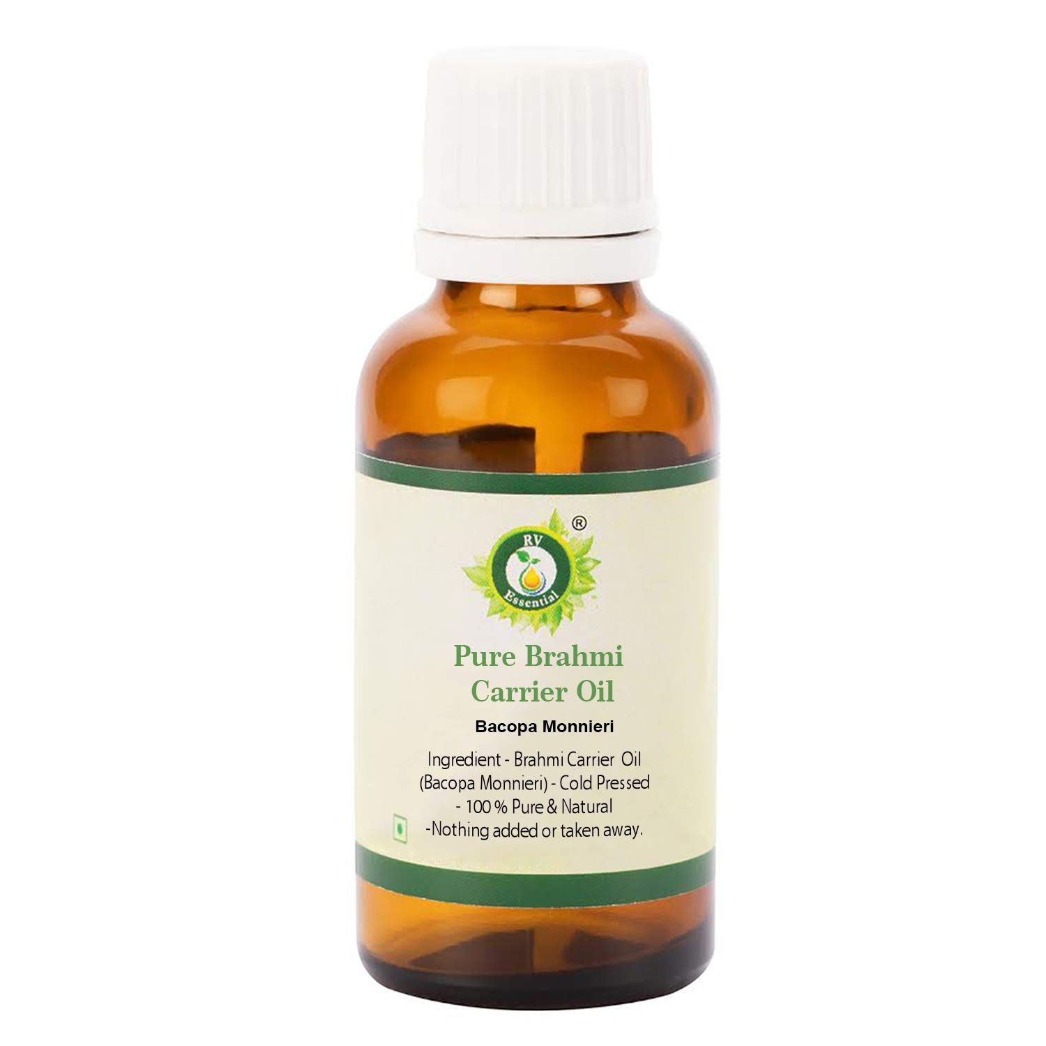 R V Essential Brahmi Oil Bacopa Monnieri 100 Pure Natural Cold Pressed Brahmi Hair Oil, for Hair, Scalp, Strengthens Repairs Damaged Hair, Skin Care, Body Rare Herb Series 30ml 1.01oz