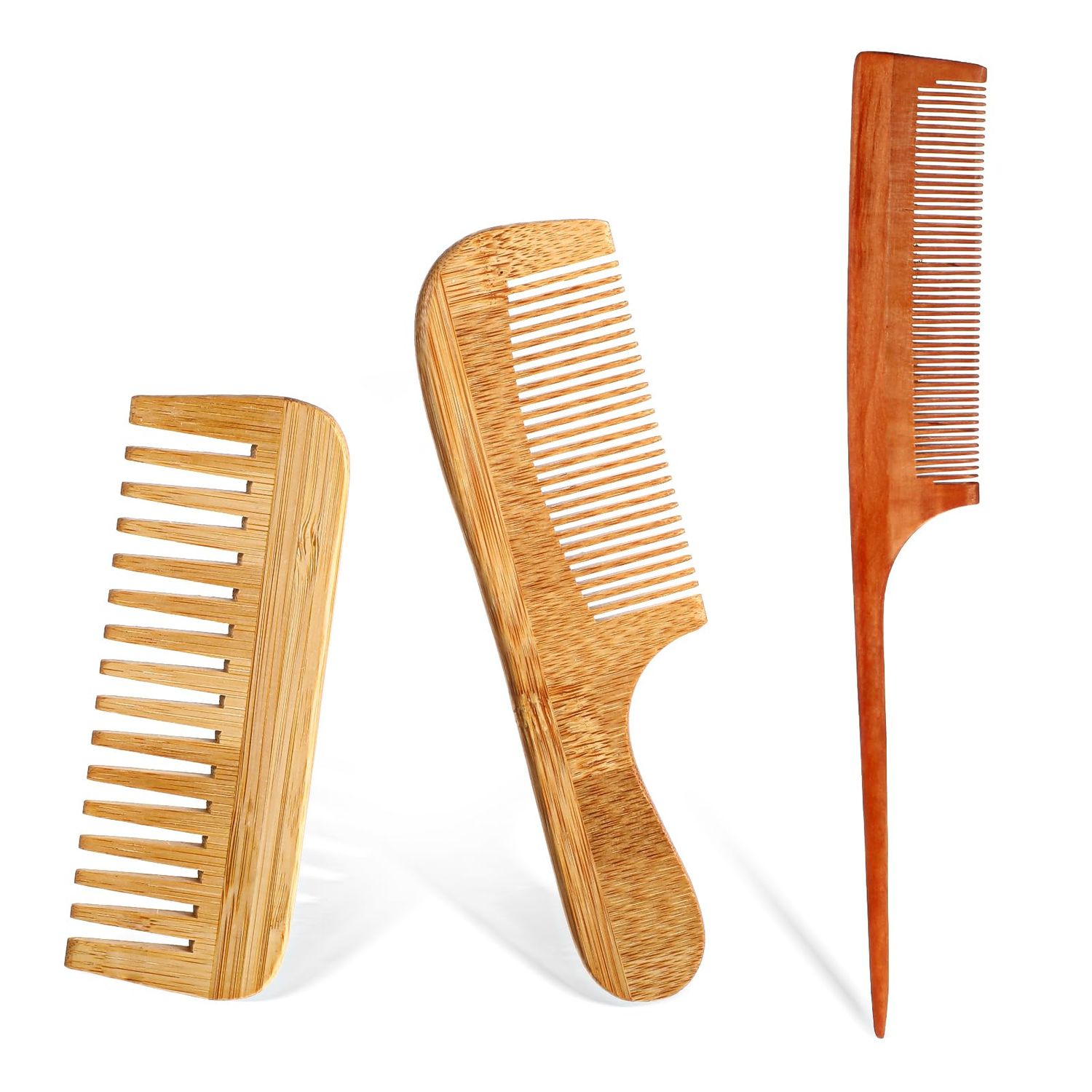 3 Pcs Bamboo Comb Set Bamboo Fine Tooth Comb Wide Tooth Comb Rat Tail Comb Anti-Static Bamboo Brush for Hair Growth