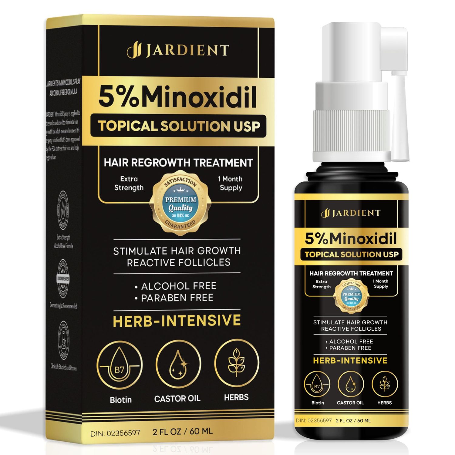 Jardient Minoxidil for Women 5 Percent: 5 Minoxidil for Men Beard Growth Spray Infused with Biotin - Extra Strength Hair Regrowth Treatment for Stronger and Longer Hair 2 Fl Oz
