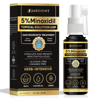 Jardient Minoxidil for Women 5 Percent: 5 Minoxidil for Men Beard Growth Spray Infused with Biotin - Extra Strength Hair Regrowth Treatment for Stronger and Longer Hair 2 Fl Oz