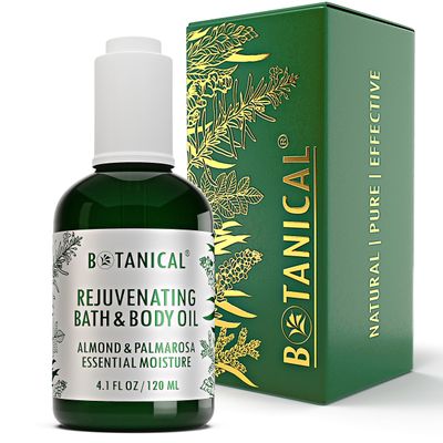 Botanical Bath Body Oil Rejuvenating Almond Palmarosa Organic, Pure, Natural Skincare (4.1 fl oz 120 ml)