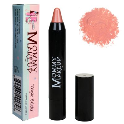 Mommy Makeup Triple Sticks Lipstick, Cream Blush Teatment All-In-One with Shea Cocoa Butter - Soft Creamy Moisturizing Lip Crayon For Lips Cheeks (Riley Love)