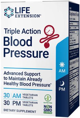 Life Extension Triple Action Blood Pressure, Heart Health Supplement, quercetin, stevia Extract, melatonin, Morning and Night Support, Gluten-Free, Non-GMO, Vegetarian, 60 Tablets