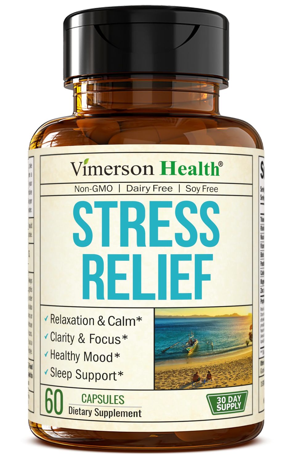 Stress Relief Supplement with 5HTP, Ashwagandha, Valerian, St Johns Wort, GABA, Chamomile B-Vitamins - Promotes Relaxation, Sleep, Calm Balanced Mood, Energy Focus. Vegan, Non-GMO, 60 Capsules