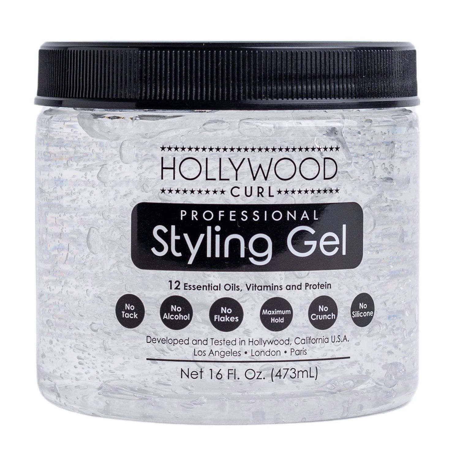 Hollywood Curl Styling Gel for Wavy and Curly Hair - Provides Healthy Shine, Superior Hold, and Styling Control with Essential Oils, Vitamins for Women and Men - Paraben and Sulfate Free - 16 Fl. Oz.