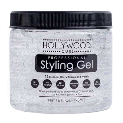 Hollywood Curl Styling Gel for Wavy and Curly Hair - Provides Healthy Shine, Superior Hold, and Styling Control with Essential Oils, Vitamins for Women and Men - Paraben and Sulfate Free - 16 Fl. Oz.