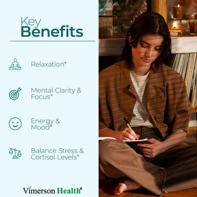 Stress Relief Supplement with 5HTP, Ashwagandha, Valerian, St Johns Wort, GABA, Chamomile B-Vitamins - Promotes Relaxation, Sleep, Calm Balanced Mood, Energy Focus. Vegan, Non-GMO, 60 Capsules