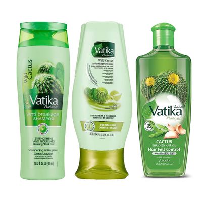 Dabur Vatika Naturals Shampoo, Conditioner and Hair Oil Set (Cactus) - 400 400 300ml