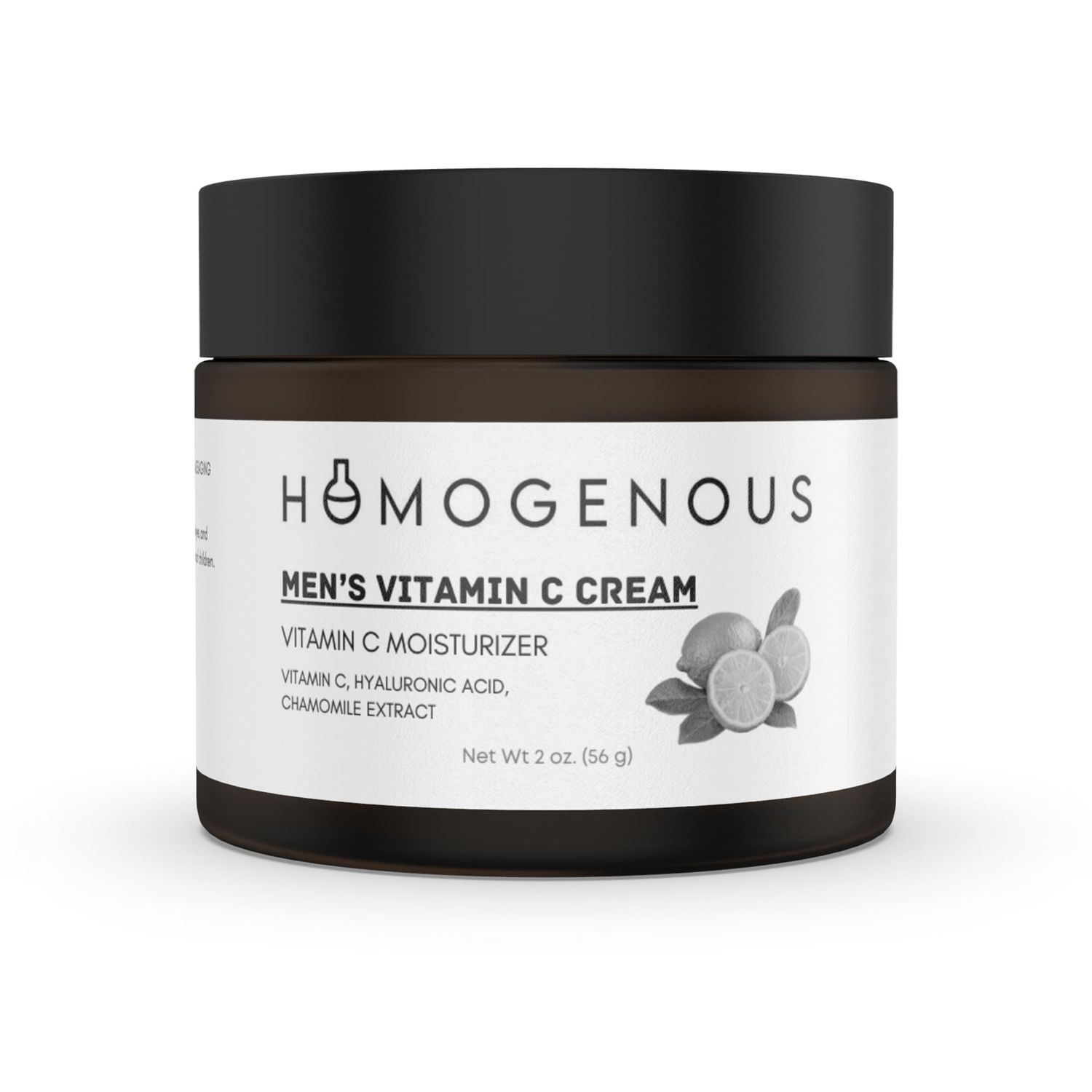 HOMOGENOUS Men&#39;s Vitamin C Moisturizing Cream, 2 oz Amber Glass Jar, Vitamin C, Hyaluronic Acid