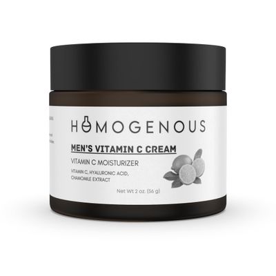 HOMOGENOUS Men&#39;s Vitamin C Moisturizing Cream, 2 oz Amber Glass Jar, Vitamin C, Hyaluronic Acid